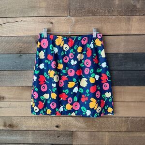 Vintage 1960s Navy Floral MOD Scooter Mini Skirt w/ Built-In Shorts